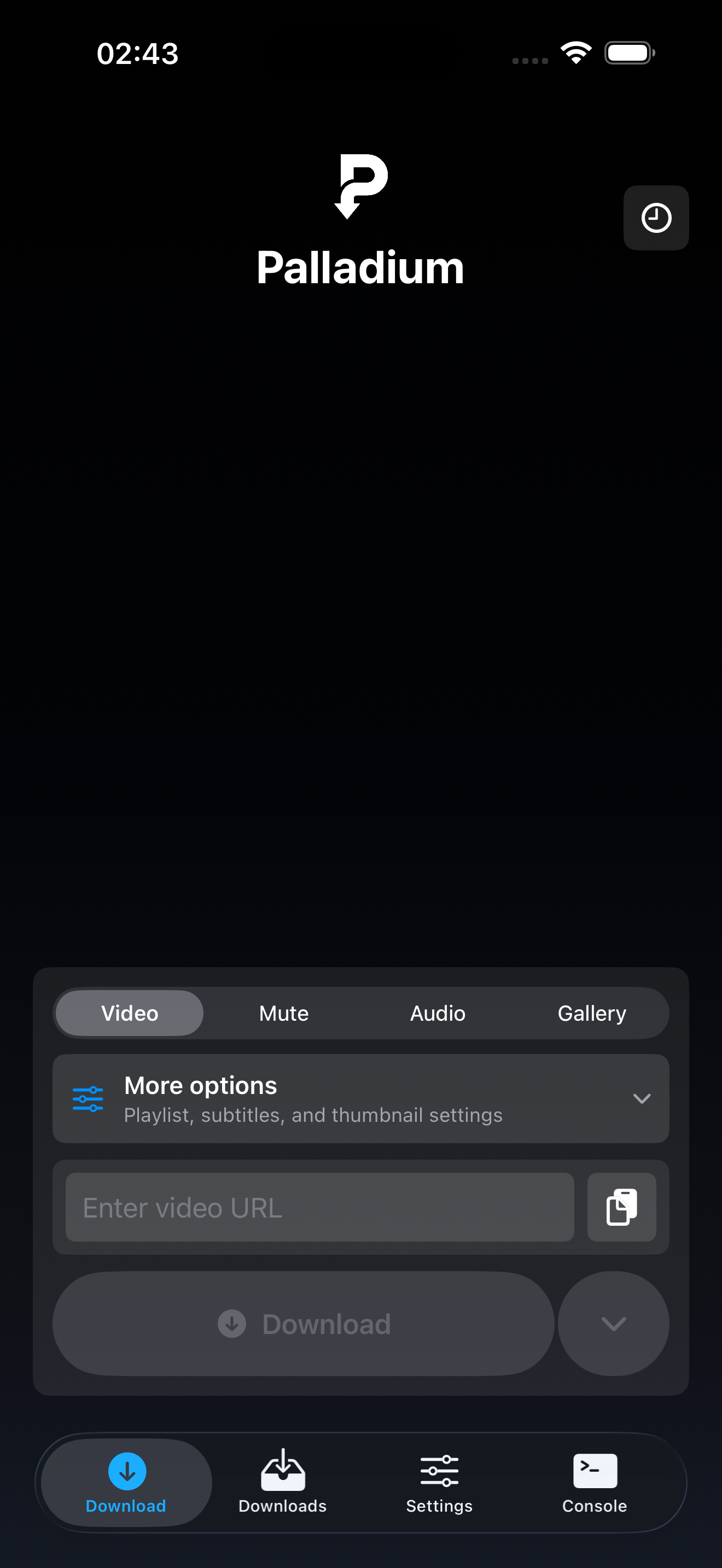 Palladium home screen